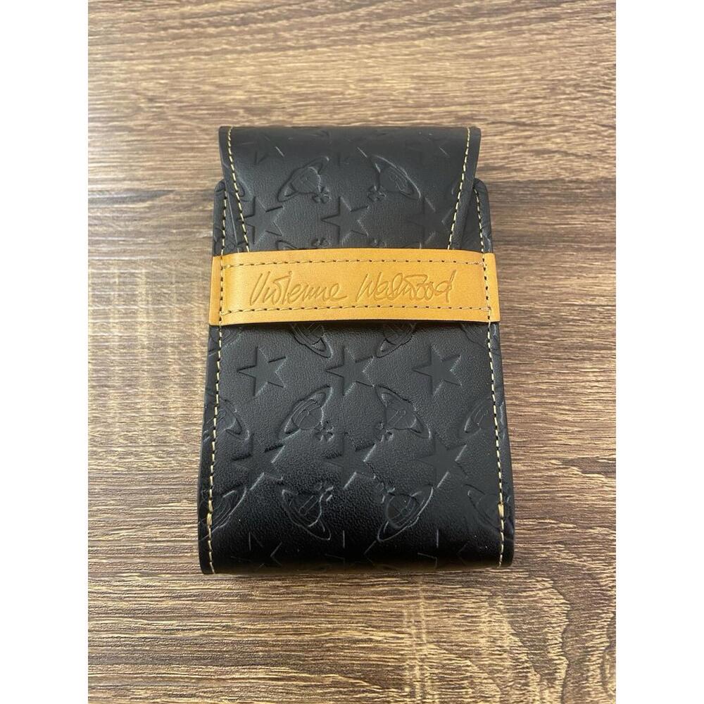 SOLD Vivienne Westwood black yellow leather orb cigarette case